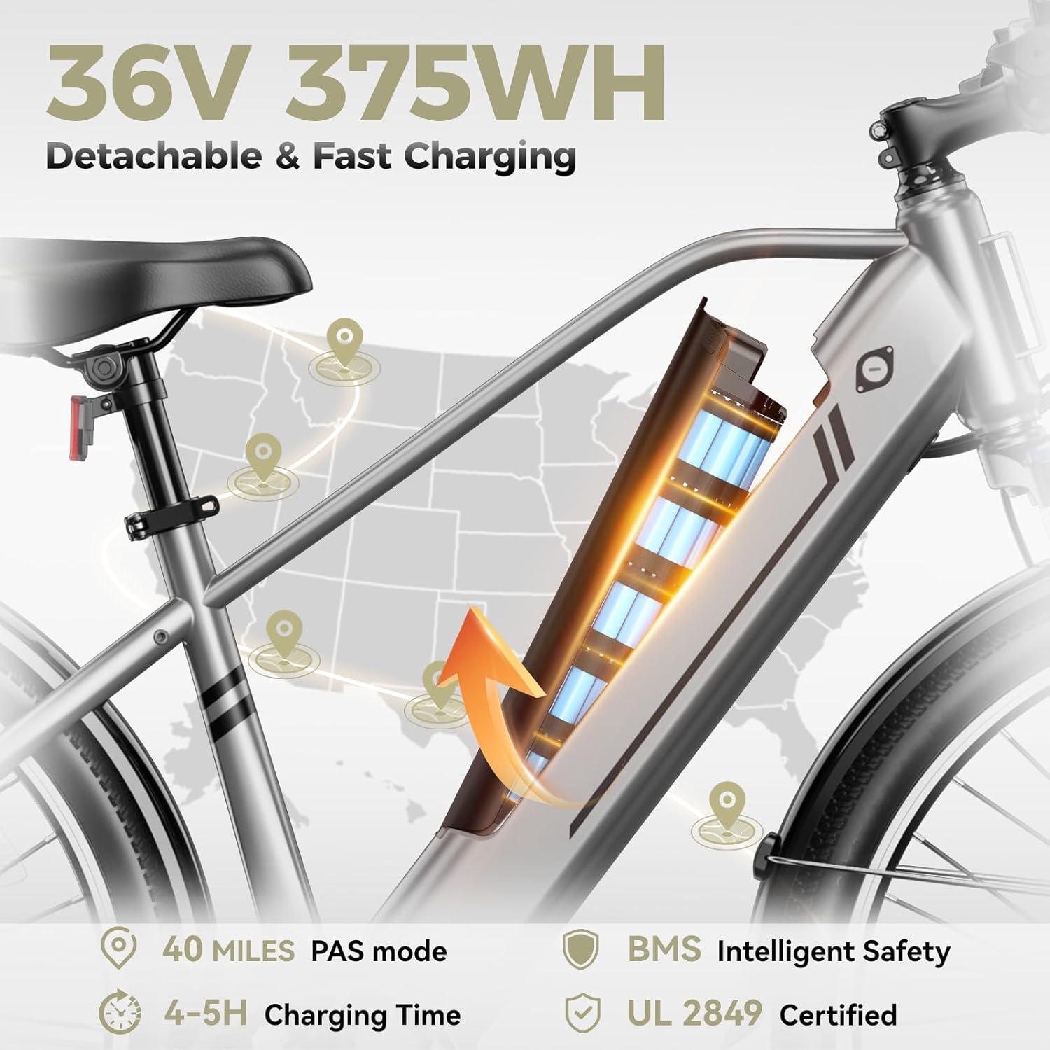 Heybike Electric Bikes for Adults, 26″ Ebikes for Men, Peak 1200W Adults Electric Bicycle with Removable Battery, Front Suspension(Dark Gray)