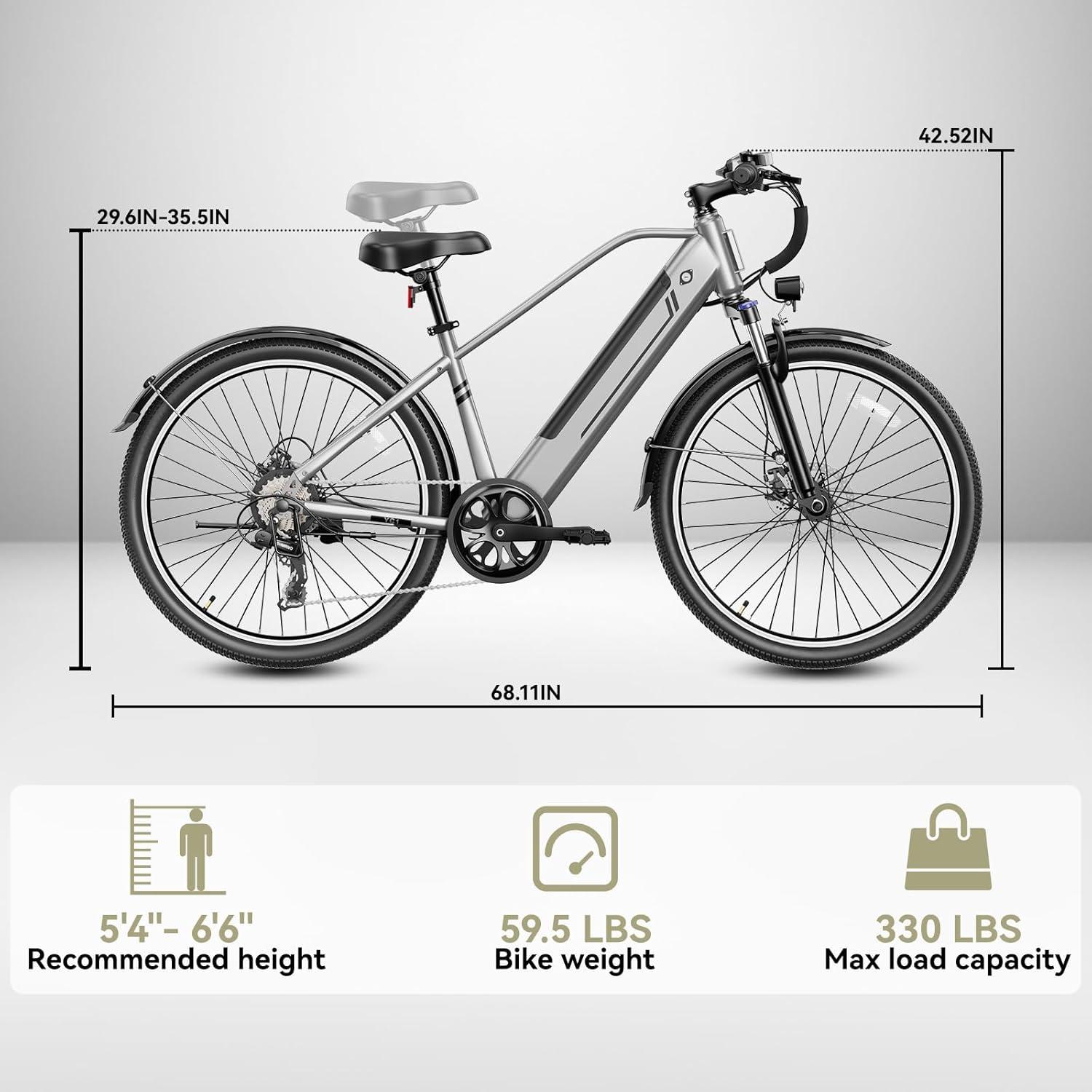 Heybike Electric Bikes for Adults, 26″ Ebikes for Men, Peak 1200W Adults Electric Bicycle with Removable Battery, Front Suspension(Dark Gray)
