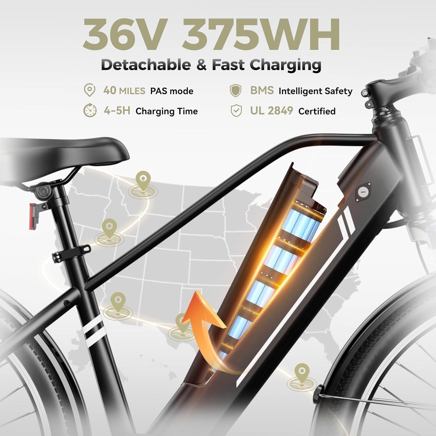 Heybike Electric Bikes for Adults, 26″ Ebikes for Men, Peak 1200W Adults Electric Bicycle with Removable Battery, Front Suspension(Dark)