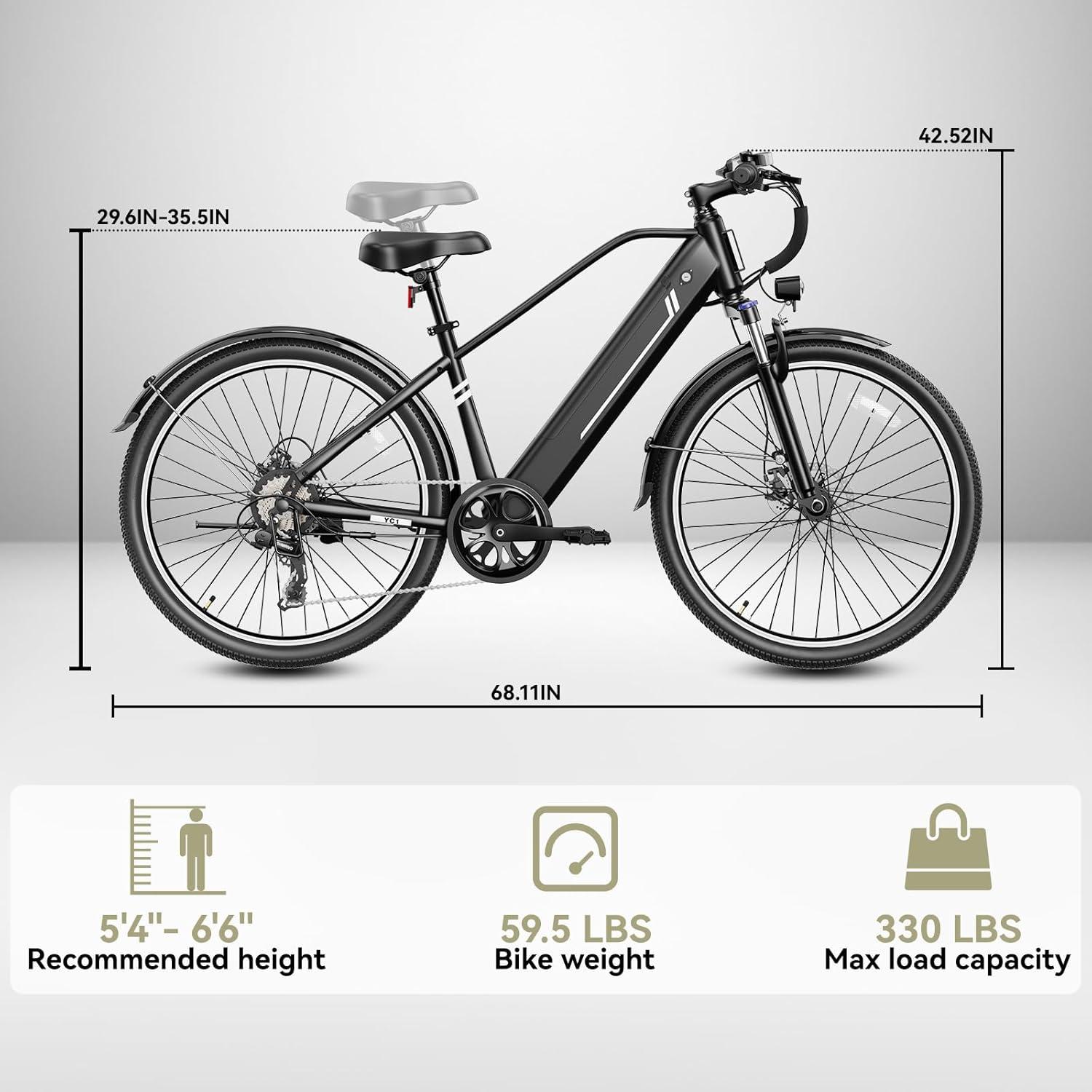 Heybike Electric Bikes for Adults, 26″ Ebikes for Men, Peak 1200W Adults Electric Bicycle with Removable Battery, Front Suspension(Dark)