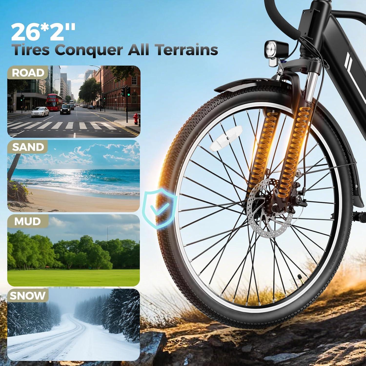 Heybike Electric Bikes for Adults, 26″ Ebikes for Men, Peak 1200W Adults Electric Bicycle with Removable Battery, Front Suspension(Dark)
