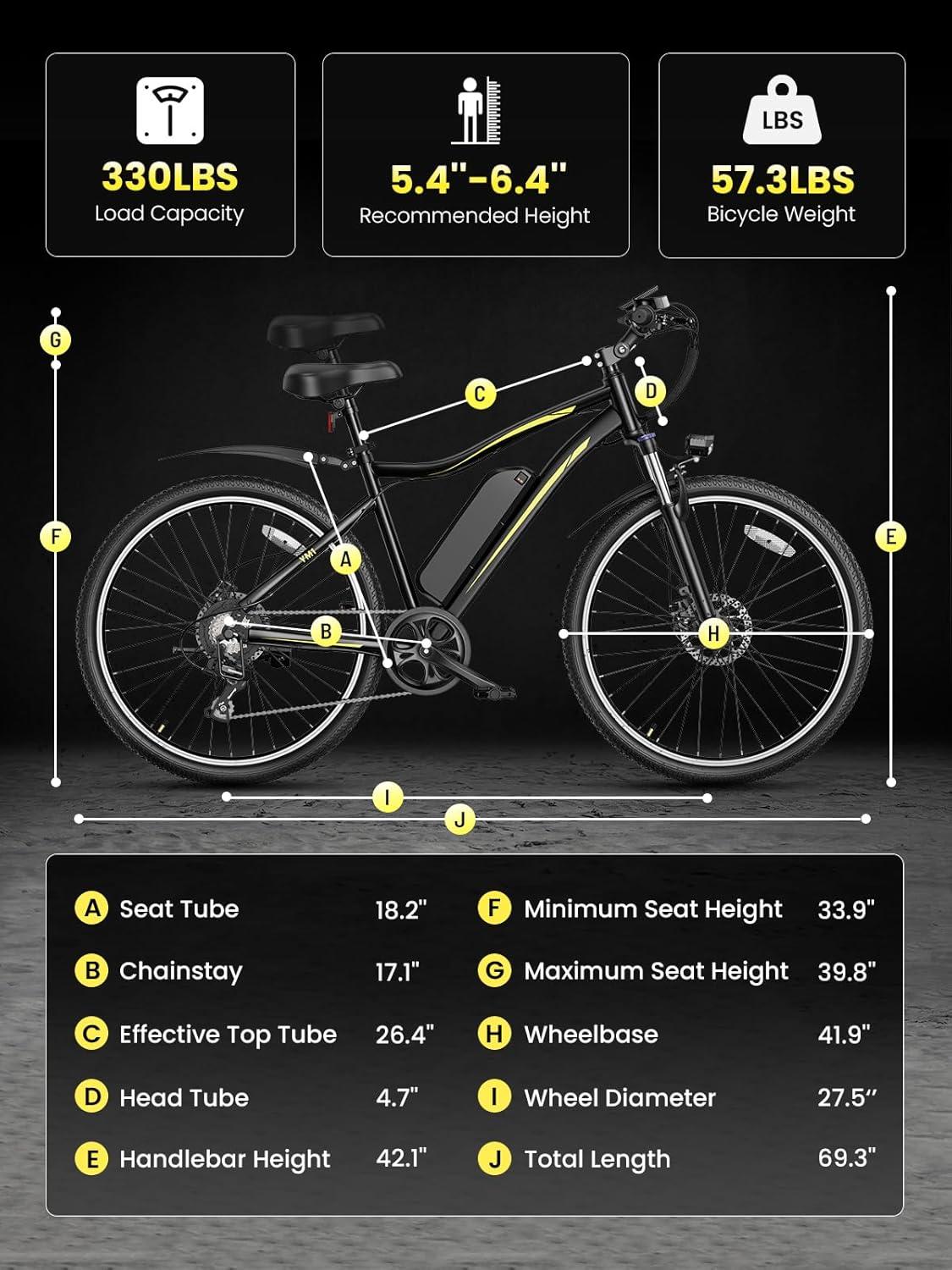 Heybike Electric Bike for Adults, 28mph Electric Mountain Bike, 1200W Peak Motor, up to 50Miles, 480WH Removable Battery Ebike, 27.5″ Tires, 7-Speed & Front Suspension(Dark)