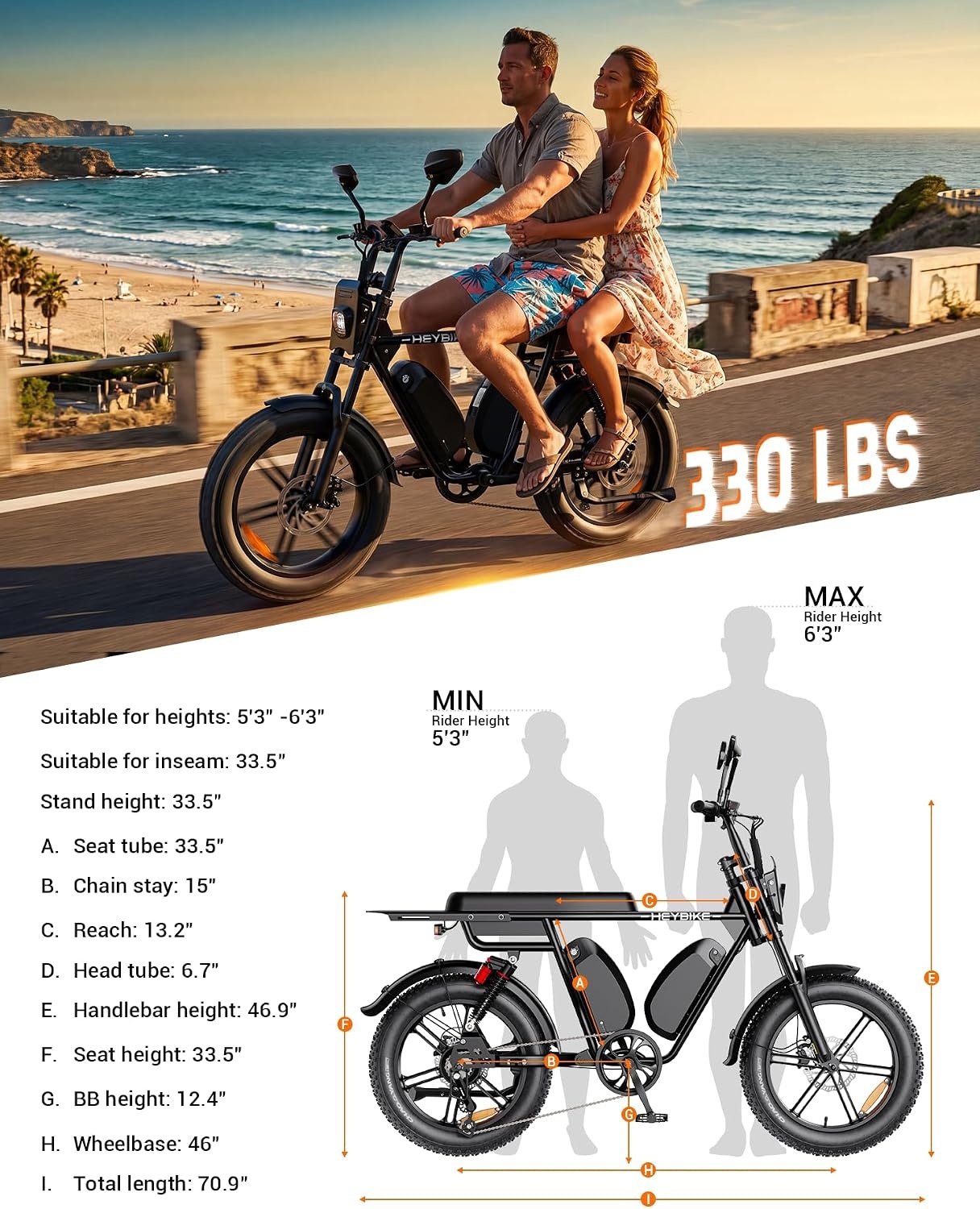 Heybike Saturn Electric Bike for Adults with 1800W Peak, 956.8Wh/1913.6Wh Removable Battery (52V 18.4A), 50/90 Miles, 20″x4.0″ Fat Tire All-Terrain Ebike for Commuting/Off-Road Riding(Dark Knight)
