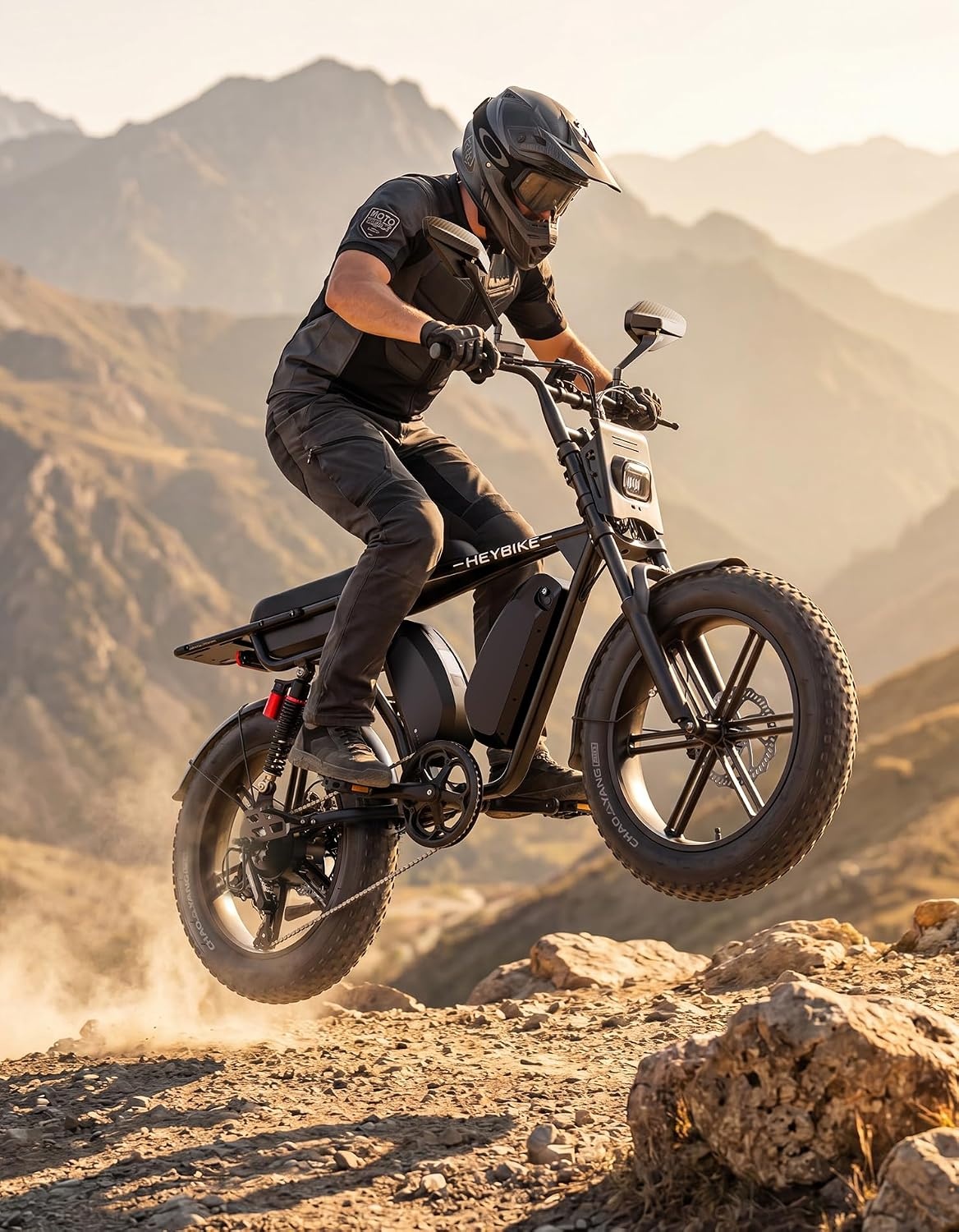 Heybike Saturn Electric Bike for Adults with 1800W Peak, 956.8Wh/1913.6Wh Removable Battery (52V 18.4A), 50/90 Miles, 20″x4.0″ Fat Tire All-Terrain Ebike for Commuting/Off-Road Riding(Dark Knight)