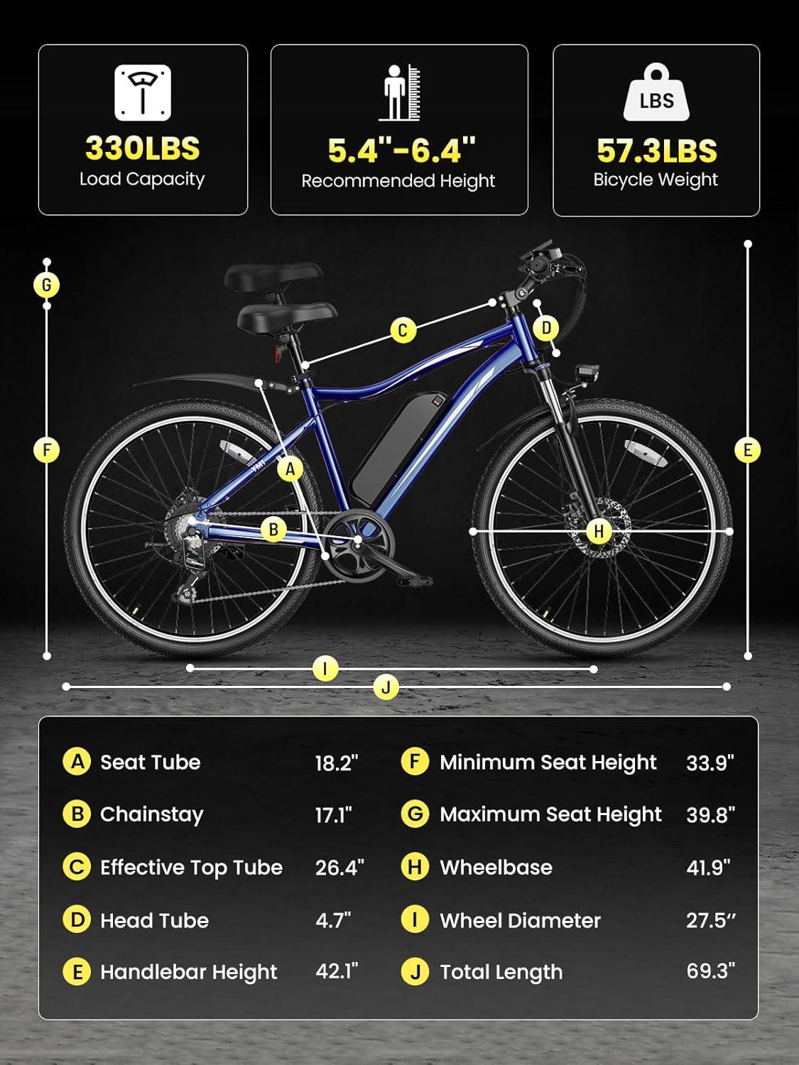 Heybike Electric Bike for Adults, 28mph Electric Mountain Bike, 1200W Peak Motor, up to 50Miles, 480WH Removable Battery Ebike, 27.5″ Tires, 7-Speed & Front Suspension(Charcoal Black)