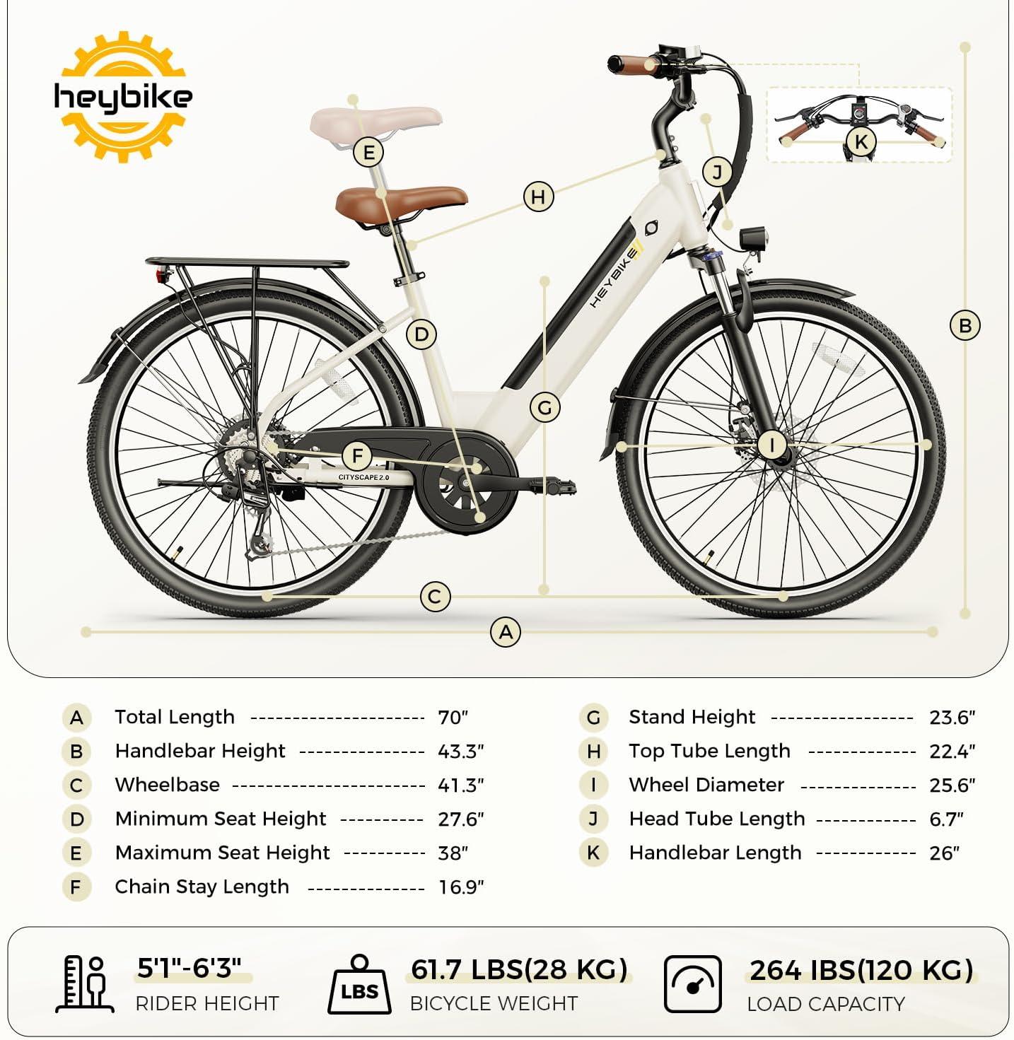 Heybike Cityscape 2.0 Electric Bike for Adults with 1200W Motor, 468Wh Removable Battery, 50Mile 24MPH 26″ Electric Commuter Bike,7-Speed,UL Certified(White)