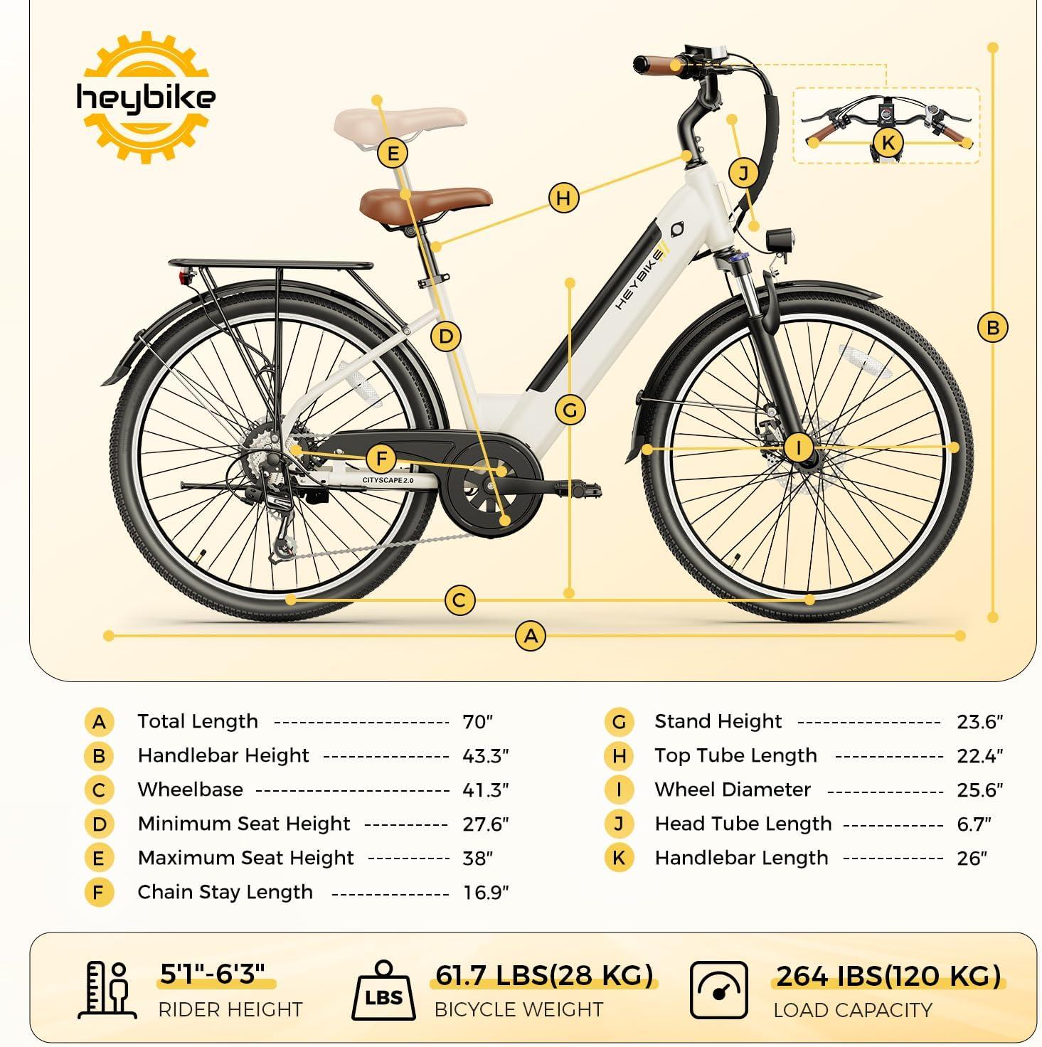 Heybike Cityscape 2.0 Electric Bike for Adults with 1200W Motor, 468Wh Removable Battery, 50Mile 24MPH 26″ Electric Commuter Bike,7-Speed,UL Certified(Chalky white)