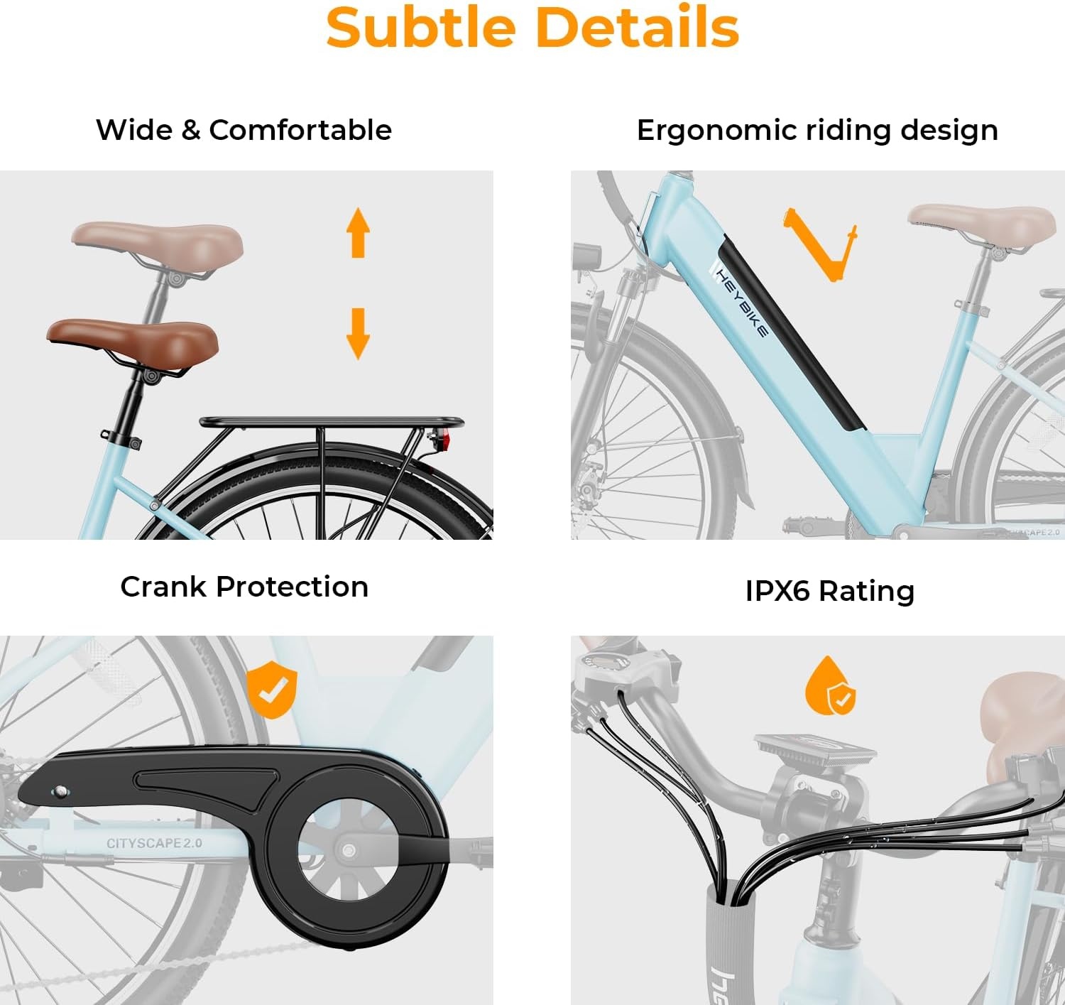 Heybike Cityscape 2.0 Electric Bike for Adults with Peak 1200W Motor, 468Wh Removable Battery, 50Miles 26″ Electric Commuter Bike, 7-Speed,UL Certified(Ice Blue)