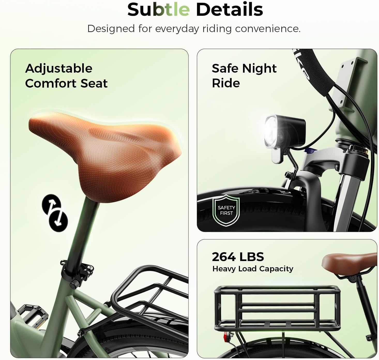 Heybike Cityscape 2.0 Electric Bike for Adults with Peak 1200W Motor, 468Wh Removable Battery, 50Miles 26″ Electric Commuter Bike, 7-Speed,UL Certified(Light Green)