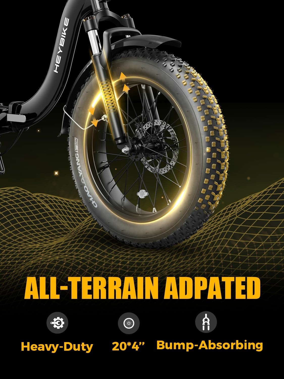 Heybike Ranger 2.0 Foldable Electric Bike for Adults, 20″*4 Fat Tire Ebike with 1400W Peak Motor, 28 MPH Max Speed, 600Wh Removable Battery, Up to 65 Miles Range, Front Suspension Step-Thru E Bike(Midnight Black)