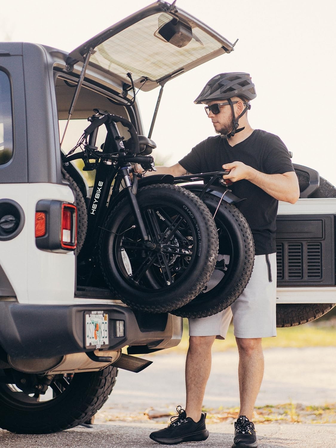 Heybike Ranger 2.0 Foldable Electric Bike for Adults, 20″*4 Fat Tire Ebike with 1400W Peak Motor, 28 MPH Max Speed, 600Wh Removable Battery, Up to 65 Miles Range, Front Suspension Step-Thru E Bike(2 Black Combo)