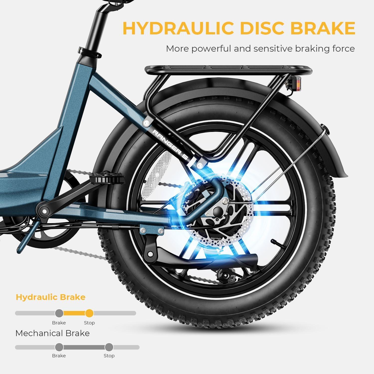 Heybike Ranger S Electric Bike for Adults, Foldable 1500W Peak Motor Ebike, 20″ Fat Tire Step-Thru Electric Bicycle, 48V 14.4AH Removable Battery Commuter E Bike, 7-Speed Hydraulic Fork
