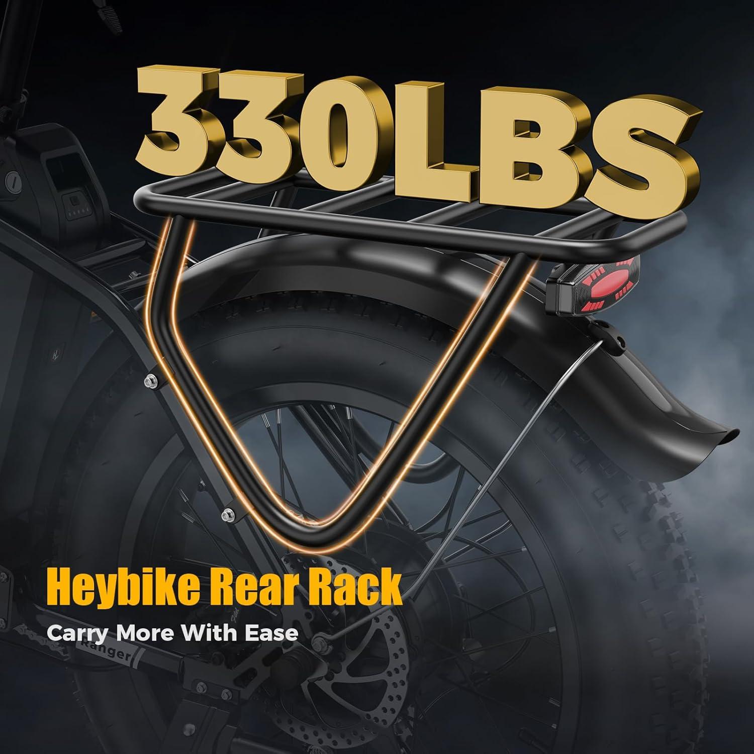 Heybike Ranger 2.0 Foldable Electric Bike for Adults, 20″×4 Fat Tire Ebike with 1400W Peak Motor, 28 MPH Max Speed, 600Wh Removable Battery, Up to 65 Miles Range, Front Suspension Step-Thru E Bike(2 Black Combo)