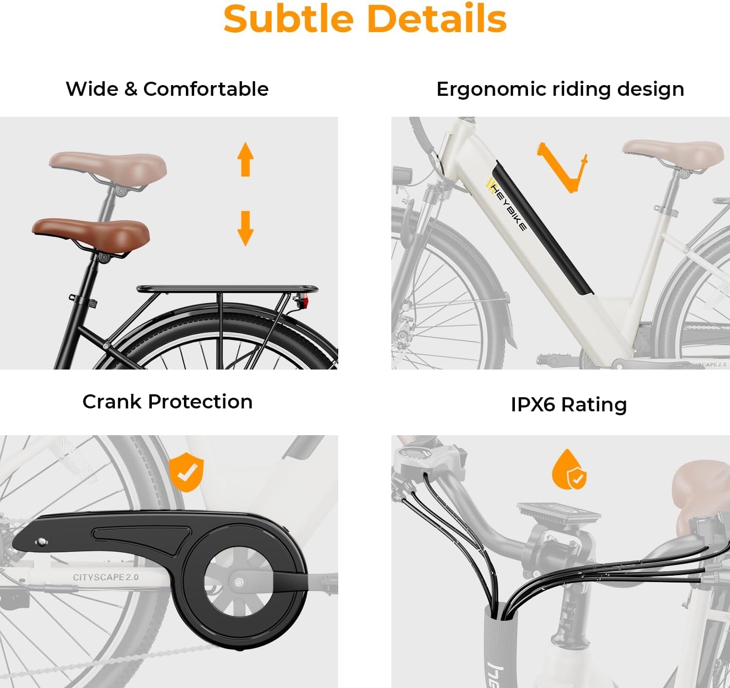 Heybike Cityscape 2.0 Electric Bike for Adults with Peak 1200W Motor, 468Wh Removable Battery, 50Miles 26″ Electric Commuter Bike, 7-Speed,UL Certified(Ivory white)