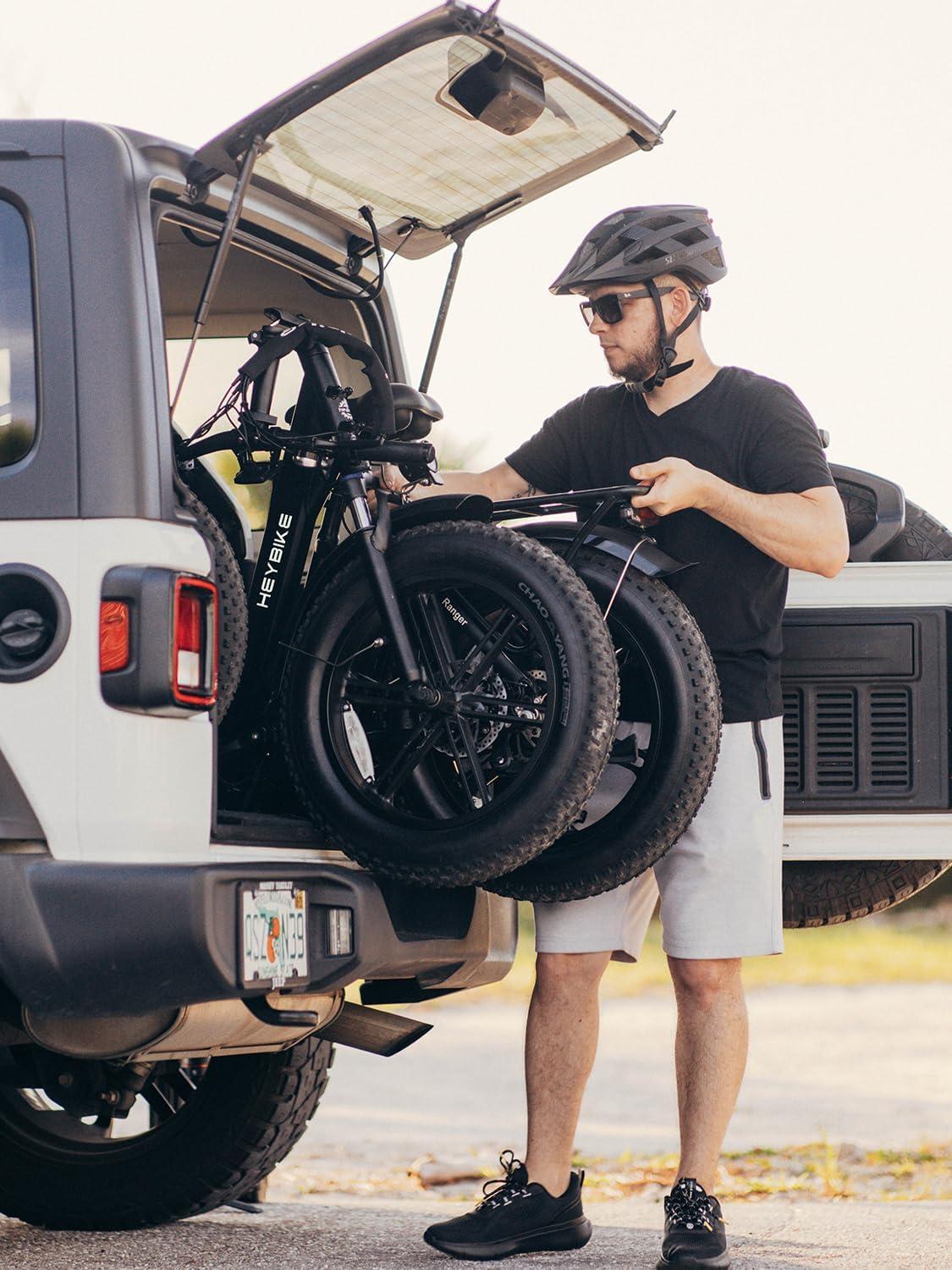 Heybike Ranger 2.0 Foldable Electric Bike for Adults, 20″×4 Fat Tire Ebike with 1400W Peak Motor, 28 MPH Max Speed, 600Wh Removable Battery, Up to 65 Miles Range, Front Suspension Step-Thru E Bike(Black+Front Basket)