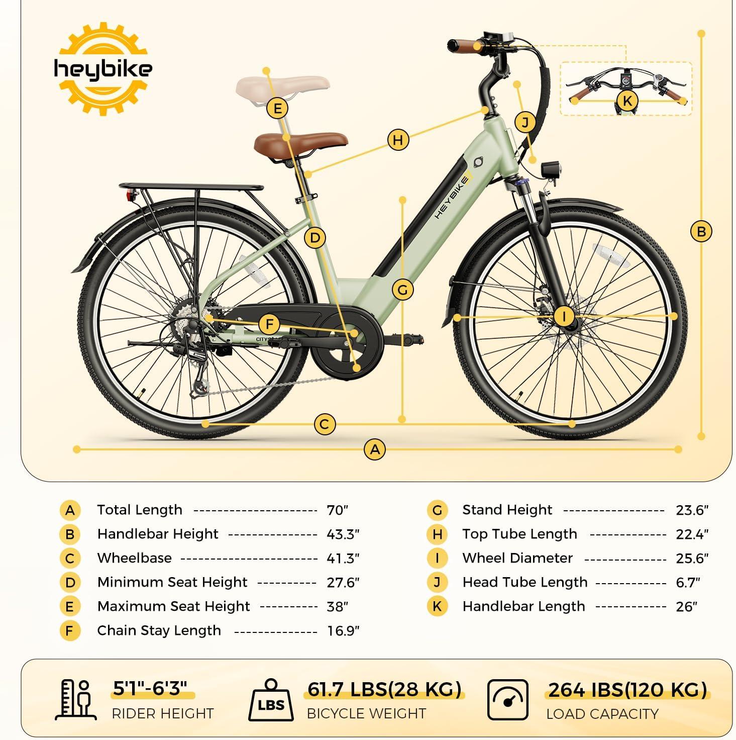 Heybike Cityscape 2.0 Electric Bike for Adults with 1200W Motor, 468Wh Removable Battery, 50Mile 24MPH 26″ Electric Commuter Bike,7-Speed,UL Certified(Bright Green)