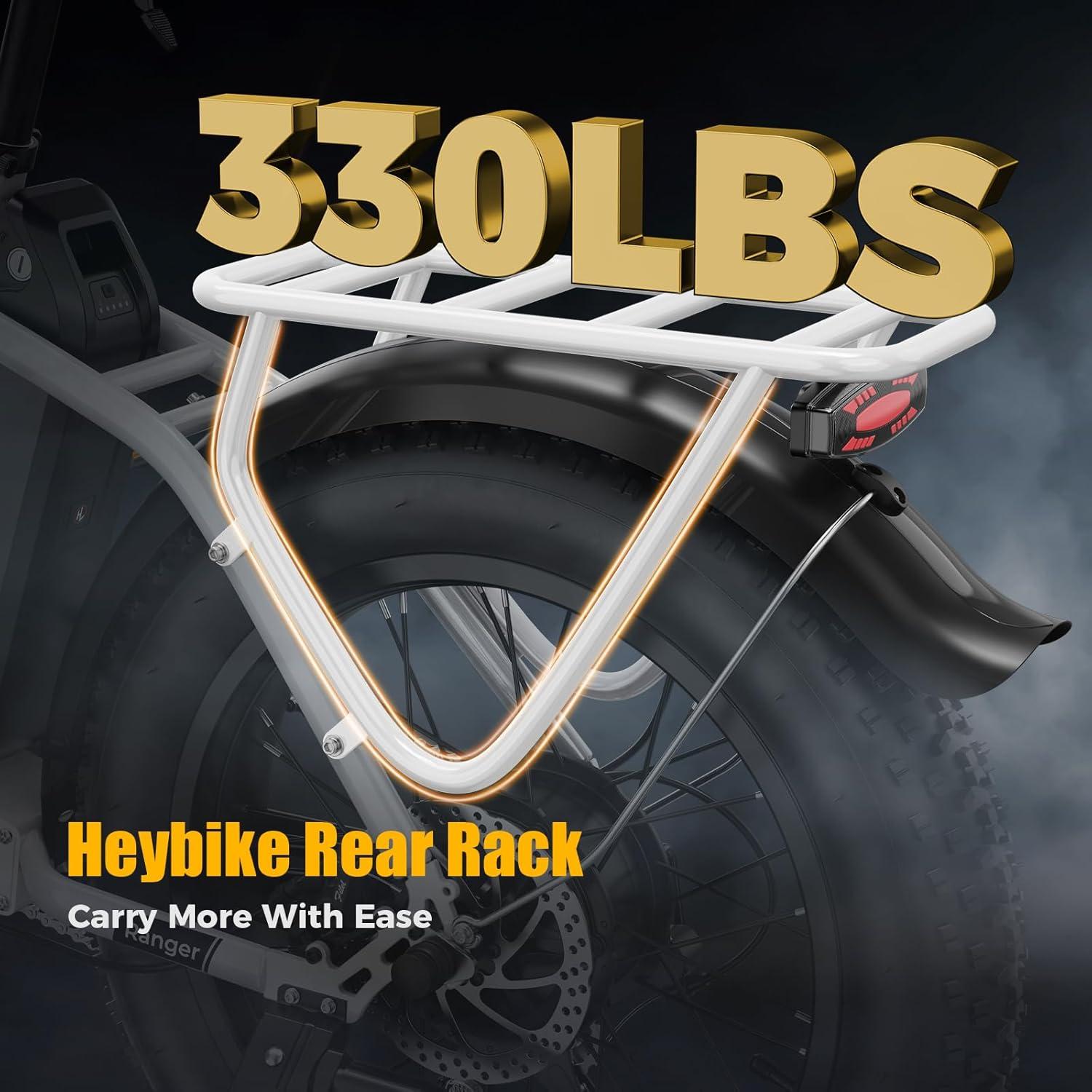 Heybike Ranger 2.0 Foldable Electric Bike for Adults, 20″×4 Fat Tire Ebike with 1400W Peak Motor, 28 MPH Max Speed, 600Wh Removable Battery, Up to 65 Miles Range, Front Suspension Step-Thru E Bike(White+Black Combo)