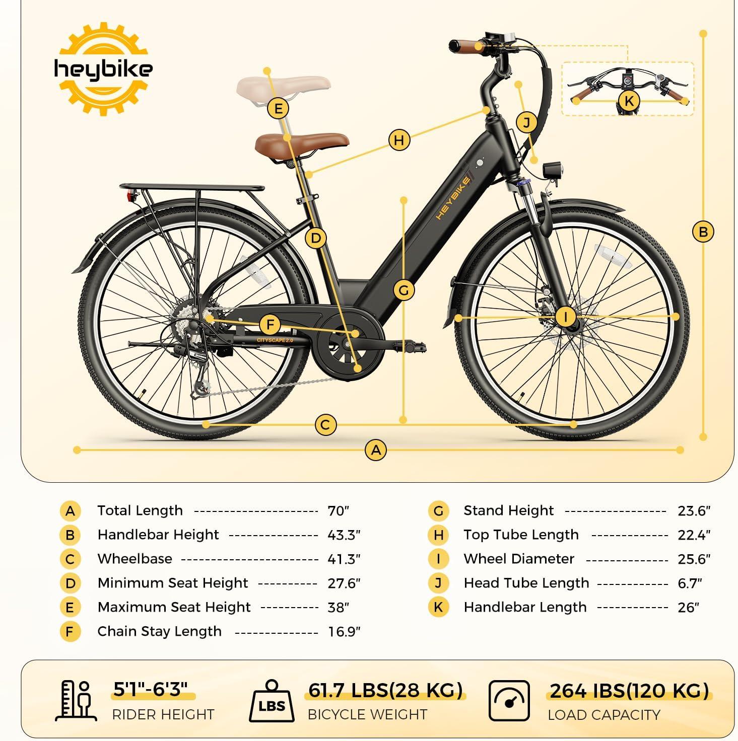 Heybike Cityscape 2.0 Electric Bike for Adults with 1200W Motor, 468Wh Removable Battery, 50Mile 24MPH 26″ Electric Commuter Bike,7-Speed,UL Certified(Jet Black)