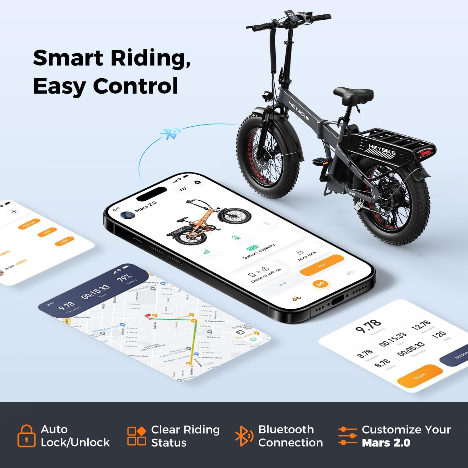 Heybike Mars 2.0 Foldable Electric Bike, 70+Miles Long Range, 1800W Peak Motor 32MPH, 624WH Removable Battery, 20″*4 Fat Tire All-Terrain Ebike, Full Suspension & Hydraulic Brakes Bicycles