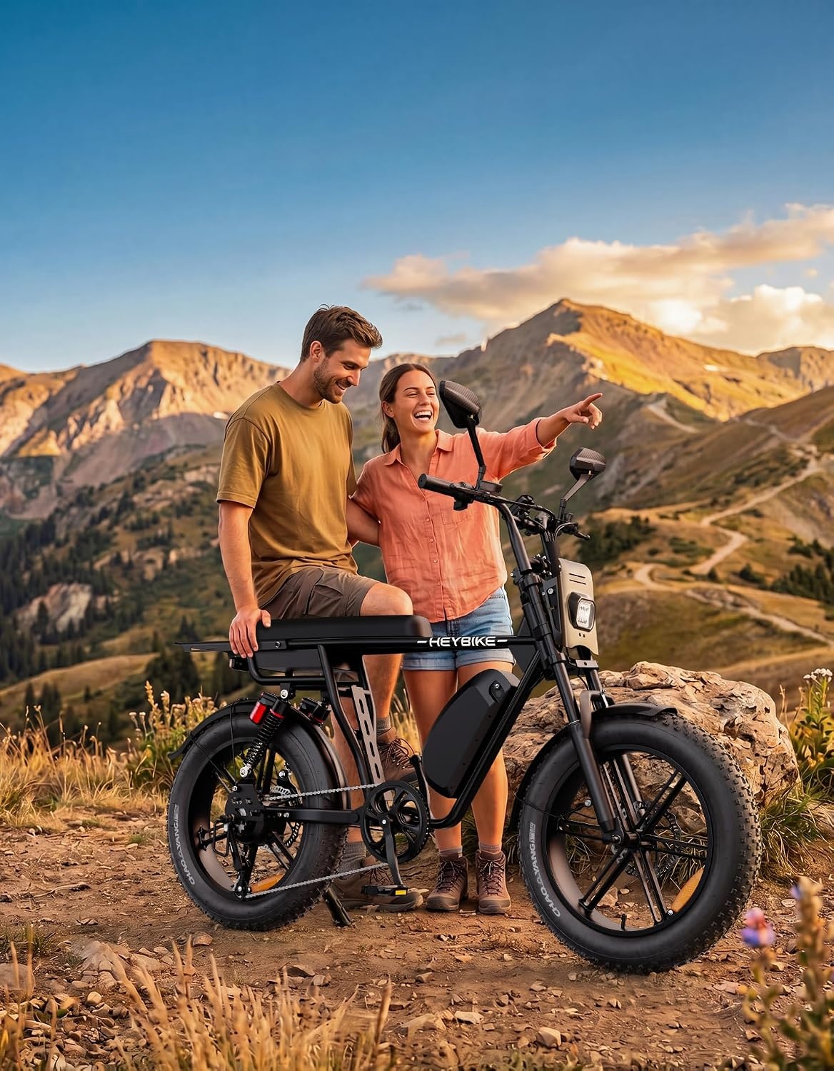 Heybike Saturn Electric Bike for Adults with 1800W Peak, 956.8Wh/1913.6Wh Removable Battery (52V 18.4A), 50/90 Miles, 20″x4.0″ Fat Tire All-Terrain Ebike for Commuting/Off-Road Riding(One Battery with 2 Obsidian)