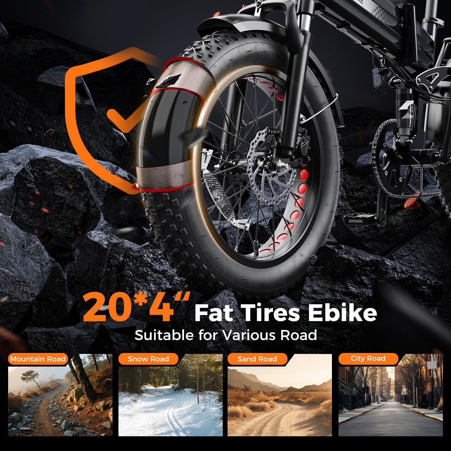 Heybike Mars 2.0/3.0 Foldable Electric Bike, UL2849 Certified, 70+Miles Long Range, 1400W/1800W Peak Motor 32MPH, 624WH Removable Battery, 20″*4 Fat Tire Ebike for Snow, Commute, Full Suspension(Dark Gray)