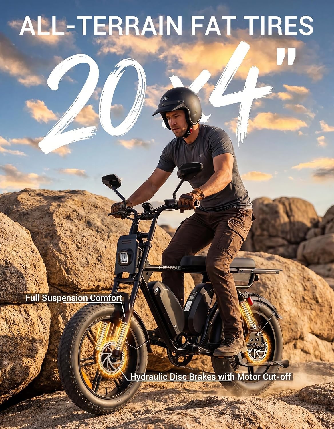 Heybike Saturn Electric Bike for Adults with 1800W Peak, 956.8Wh/1913.6Wh Removable Battery (52V 18.4A), 50/90 Miles, 20″x4.0″ Fat Tire All-Terrain Ebike for Commuting/Off-Road Riding(Two Battery with Matte Black)