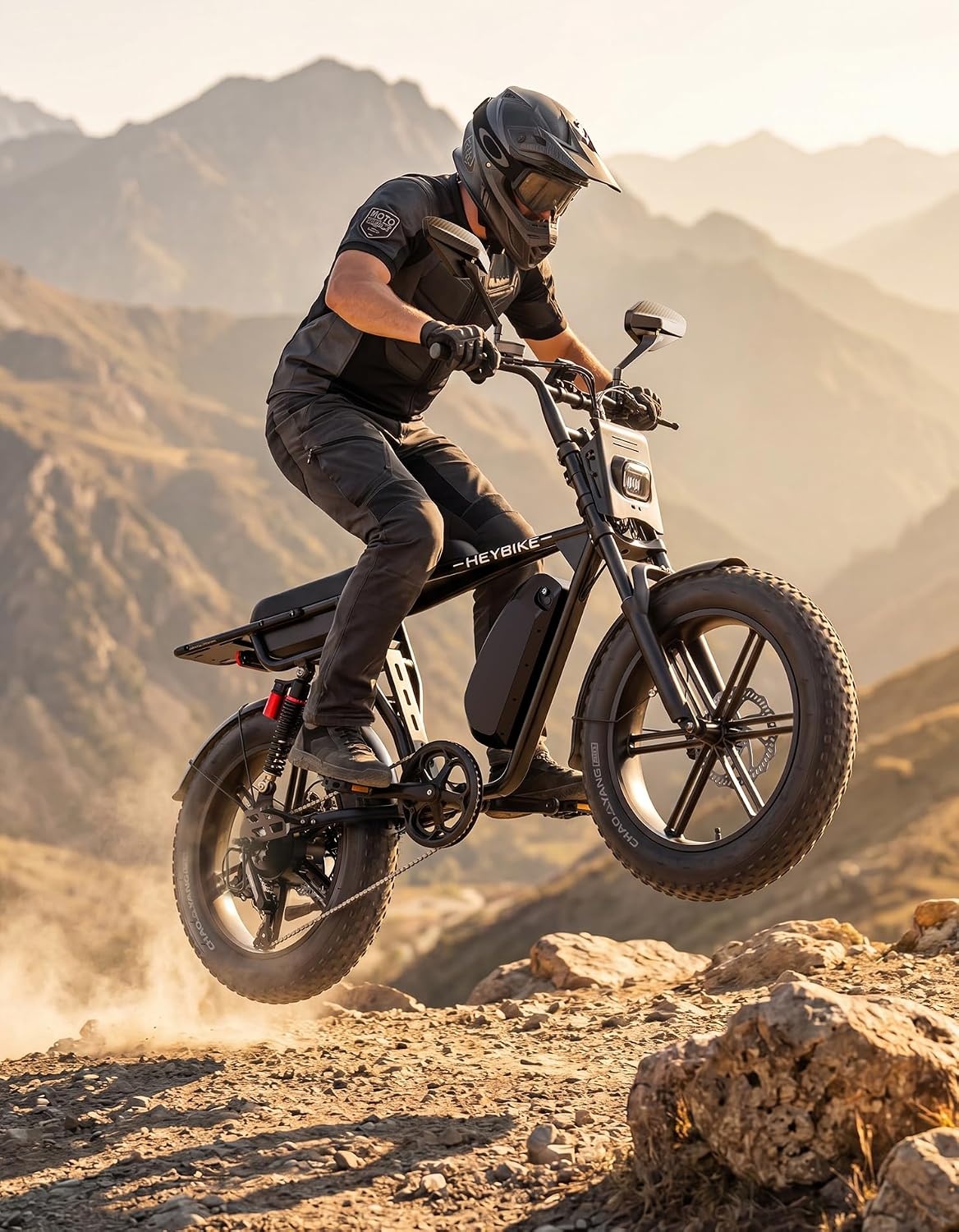 Heybike Saturn Electric Bike for Adults with 1800W Peak, 956.8Wh/1913.6Wh Removable Battery (52V 18.4A), 50/90 Miles, 20″x4.0″ Fat Tire All-Terrain Ebike for Commuting/Off-Road Riding(Phantom Black)