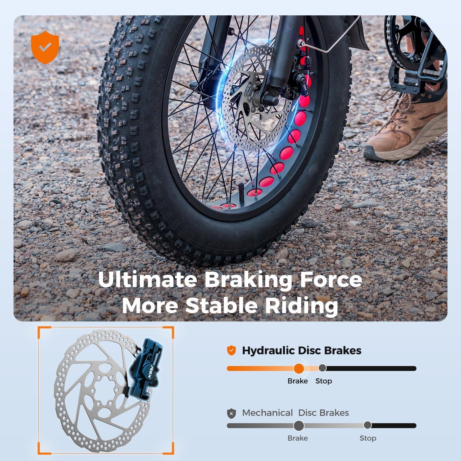 Heybike Mars 2.0/3.0 Foldable Electric Bike, UL2849 Certified, 70+Miles Long Range, 1400W/1800W Peak Motor 32MPH, 624WH Removable Battery, 20″*4 Fat Tire Ebike for Snow, Commute, Full Suspension(Sunset Orange+Front Basket)