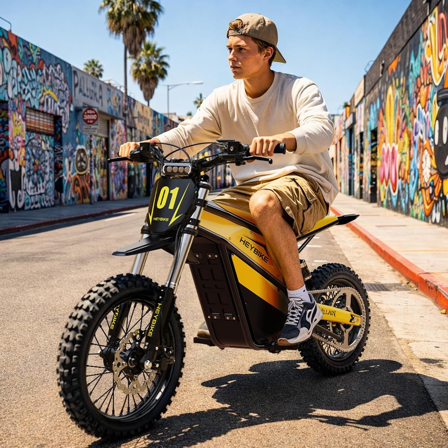Heybike Villain Electric Dirt Bike with 4160W Motor 1352WH Battery, Up to 50 Miles Range, 14″/12″ Fat Tire Electric Bike with Hydraulic Brakes & Dual Suspension, Off-Road E-Bike(Corn Yellow)