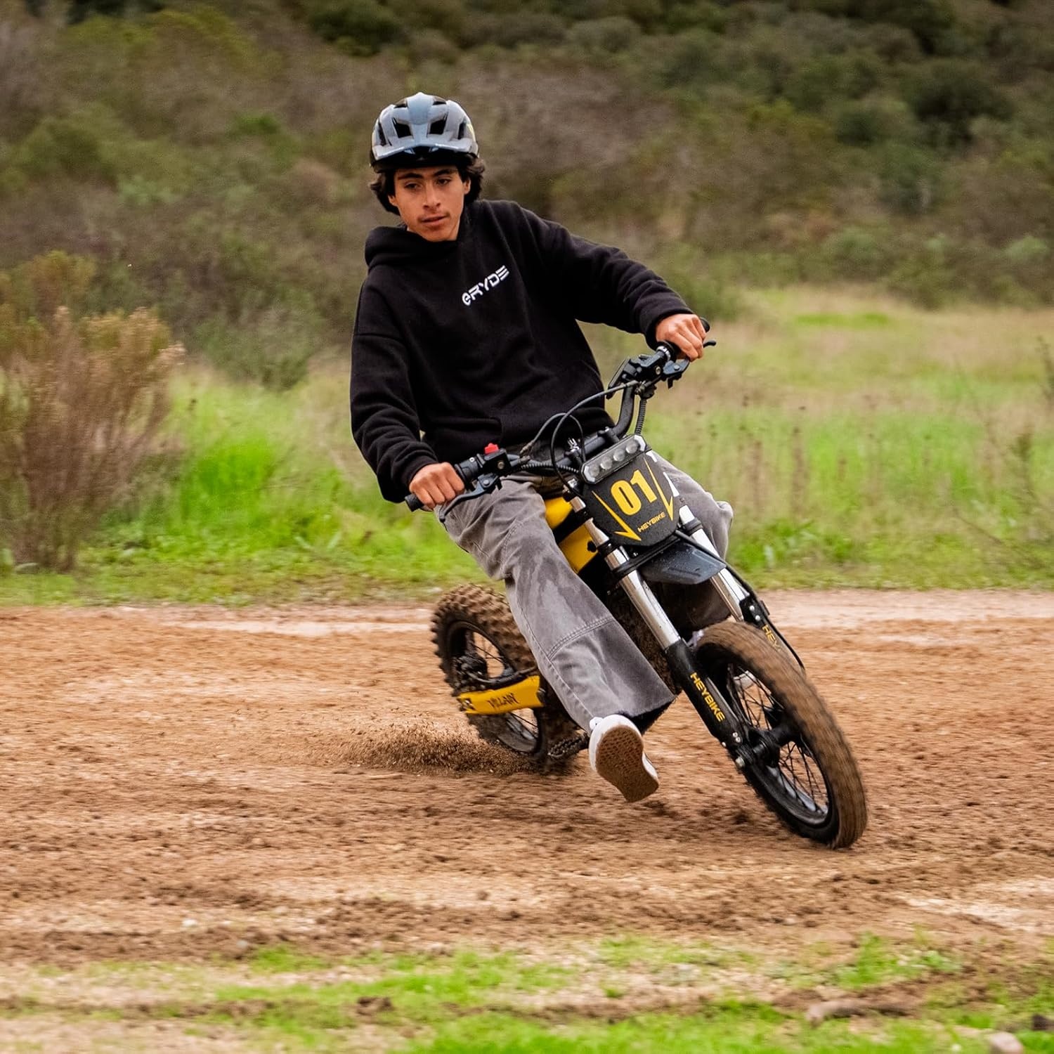 Heybike Villain Electric Dirt Bike with 4160W Motor 1352WH Battery, Up to 50 Miles Range, 14″/12″ Fat Tire Electric Bike with Hydraulic Brakes & Dual Suspension, Off-Road E-Bike(Corn Yellow)