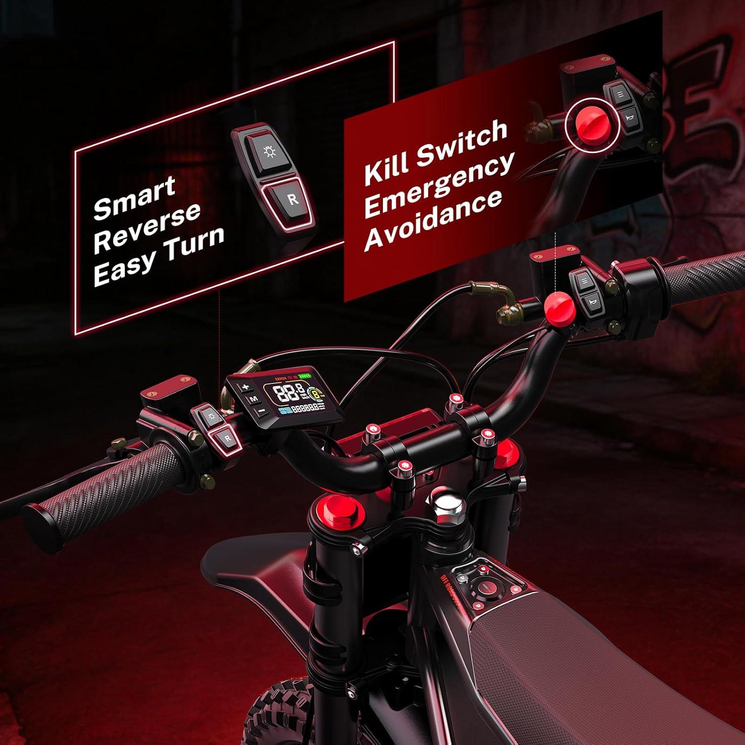 Heybike Villain Electric Dirt Bike, 4160W E Dirt Bike with 52V 26AH Battery, 14″/12″ Fat Tire Electric Motorcycle for Teens, Max 45MPH Ebike with Reversing Function(Dirtbike+Scooter; Yellow&Black)(Black*2)