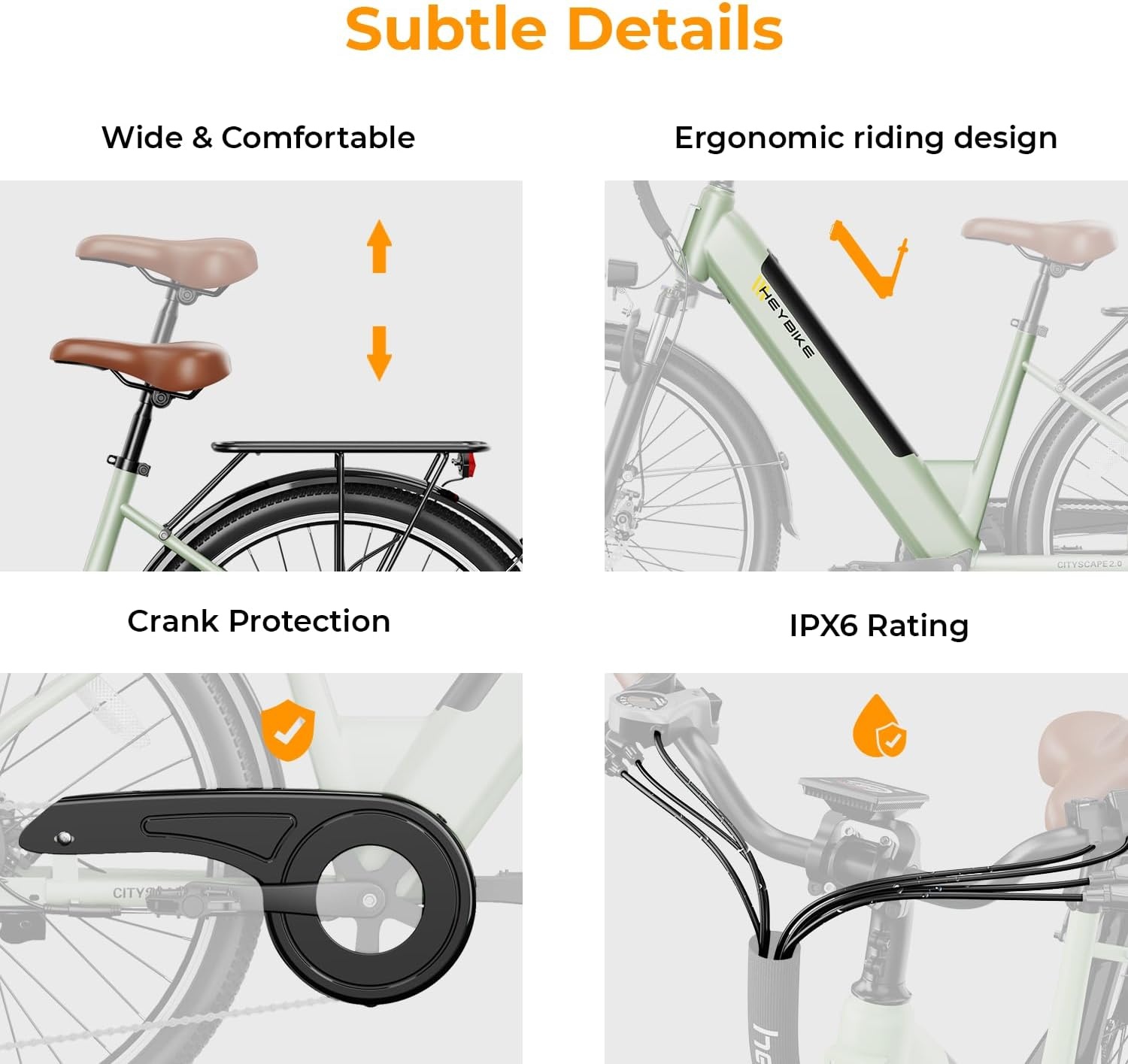 Heybike Cityscape 2.0 Electric Bike for Adults with Peak 1200W Motor, 468Wh Removable Battery, 50Miles 26″ Electric Commuter Bike, 7-Speed,UL Certified(Apple Green)