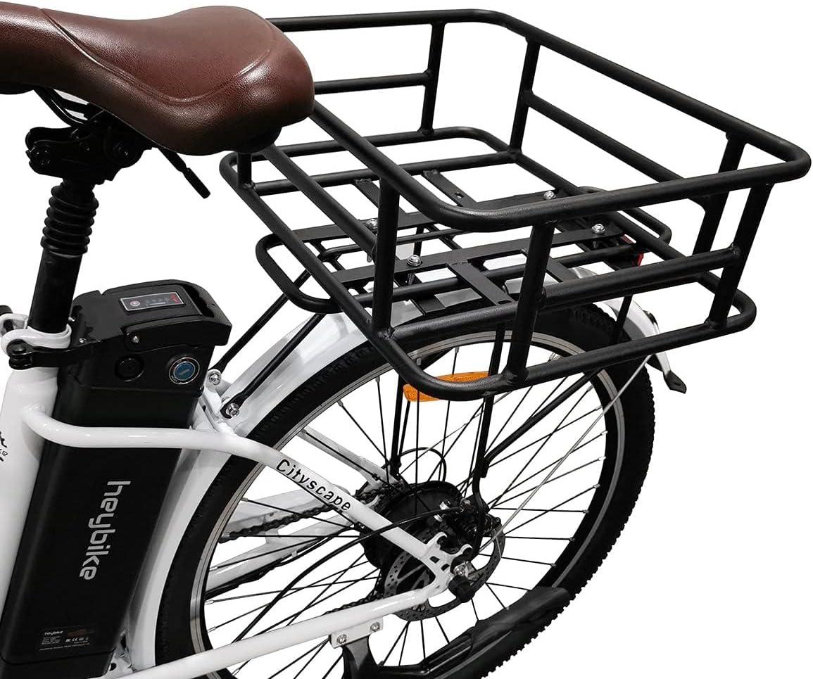Heybike Electric Bike Front Basket & Rear Basket, Large-Capacity Removable Cargo Rack, Heavy-Duty Metal E-Bike Basket for Adult Ebikes, Groceries, Pets, Shopping, Camping & Commuting(Rear Basket)