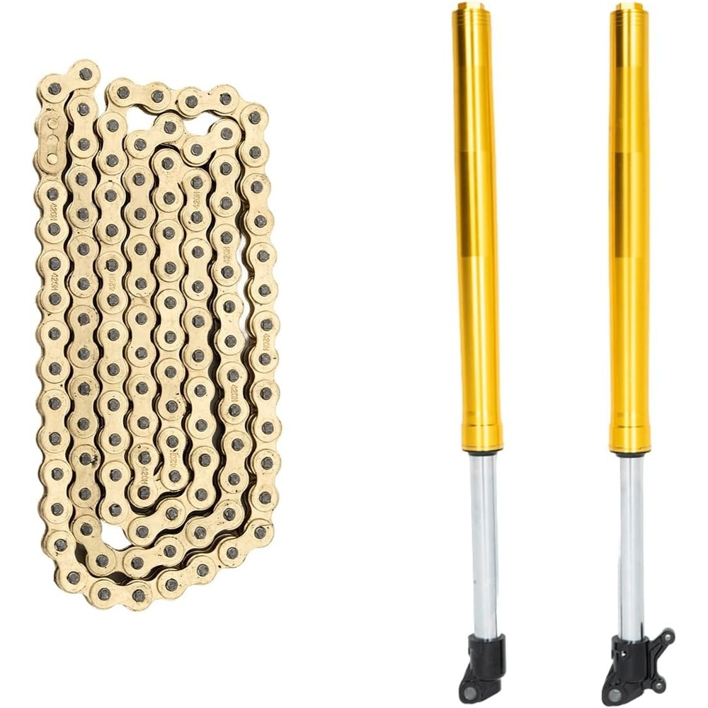 Heybike Gold Chain and Front Fork Set for Electric Motorcycle, Replacement Drive Chain with Gold Front Suspension Fork Tubes, E-Moto Repair Parts Kit for Villain Electric Dirt Bike Models