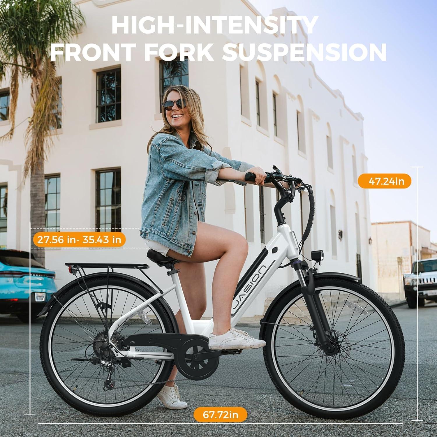 Jasion Roamer/ST/YC1 Electric Bike for Adults, 26″ Commuter Ebike 1200W 528WH/375WH Removable Battery, 28MPH 40-62miles, Electric Bicycles for Women/Man, UL2849 Certified(Matte White)