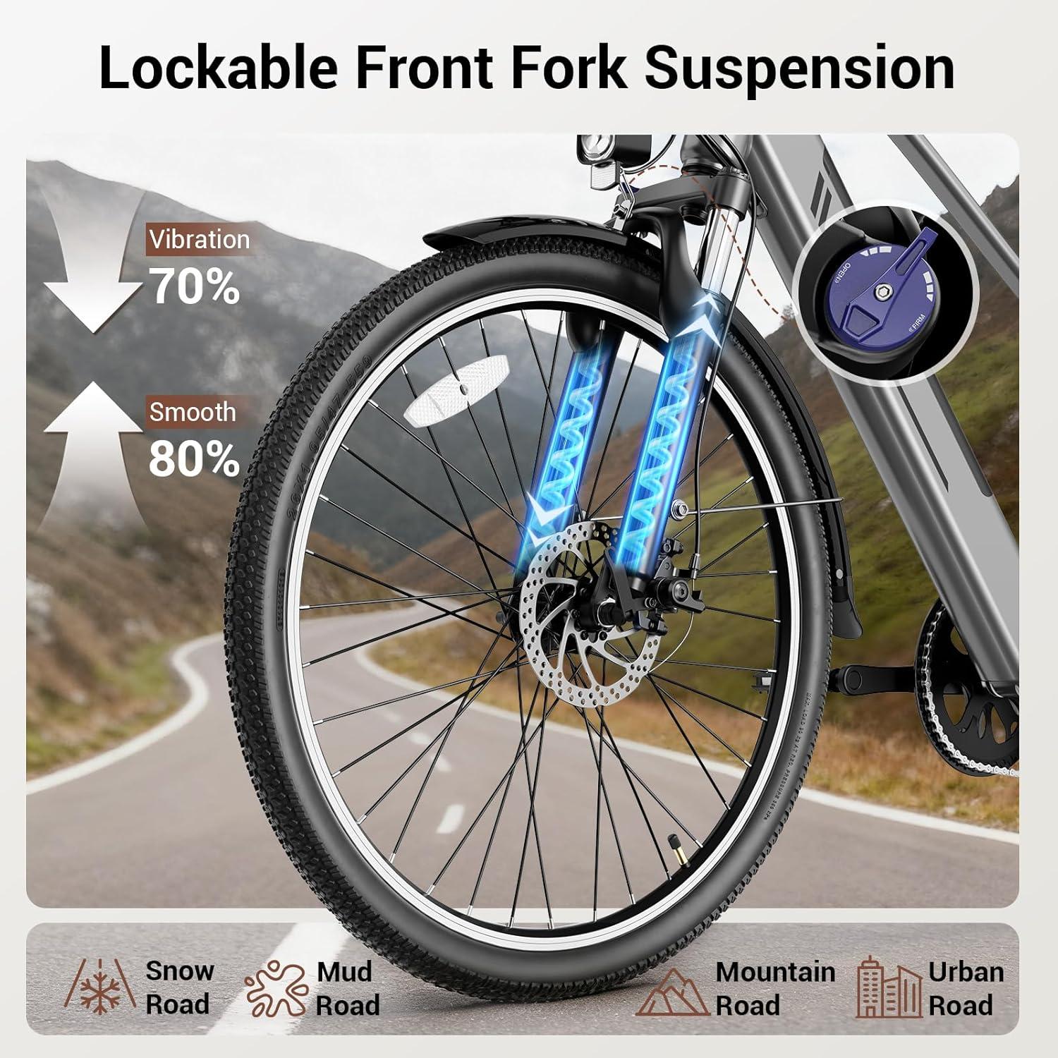 Jasion Roamer/ST/YC1 Electric Bike for Adults, 26″ Commuter Ebike 1200W 528WH/375WH Removable Battery, 28MPH 40-62miles, Electric Bicycles for Women/Man, UL2849 Certified(Ash Gray)