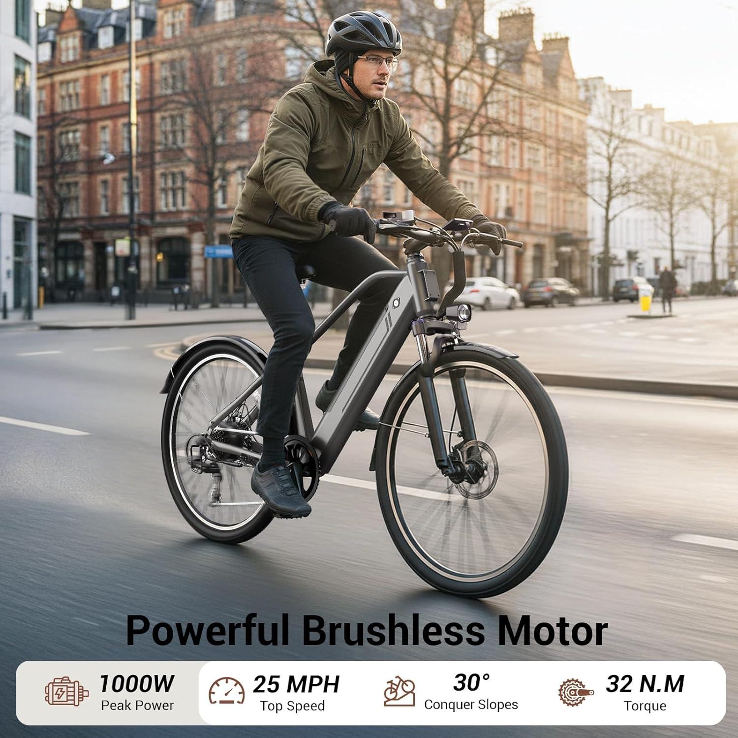 Jasion Roamer/ST/YC1 Electric Bike for Adults, 26″ Commuter Ebike 1200W 528WH/375WH Removable Battery, 28MPH 40-62miles, Electric Bicycles for Women/Man, UL2849 Certified(Gray)