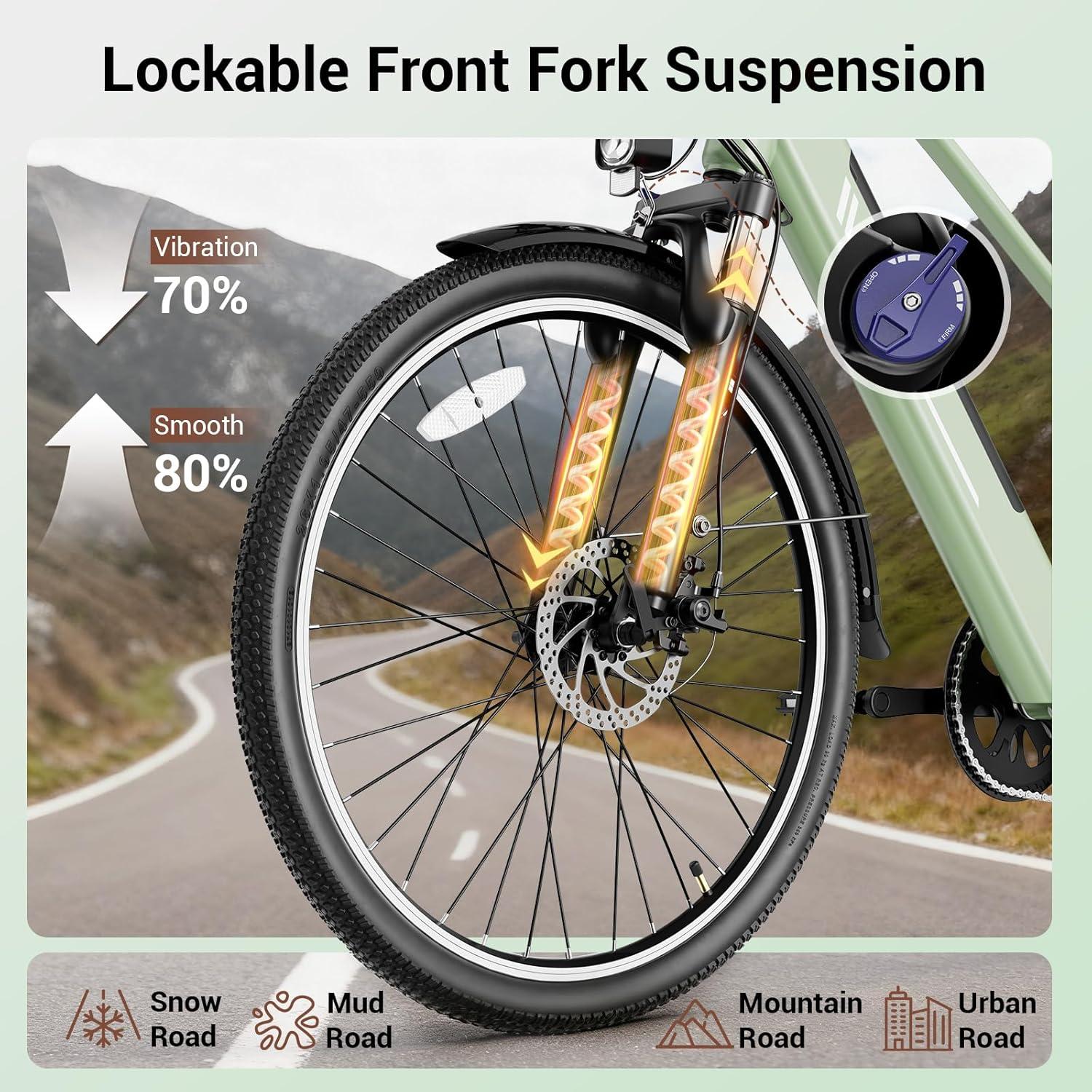 Jasion Roamer/ST/YC1 Electric Bike for Adults, 26″ Commuter Ebike 1200W 528WH/375WH Removable Battery, 28MPH 40-62miles, Electric Bicycles for Women/Man, UL2849 Certified(Moss Green)
